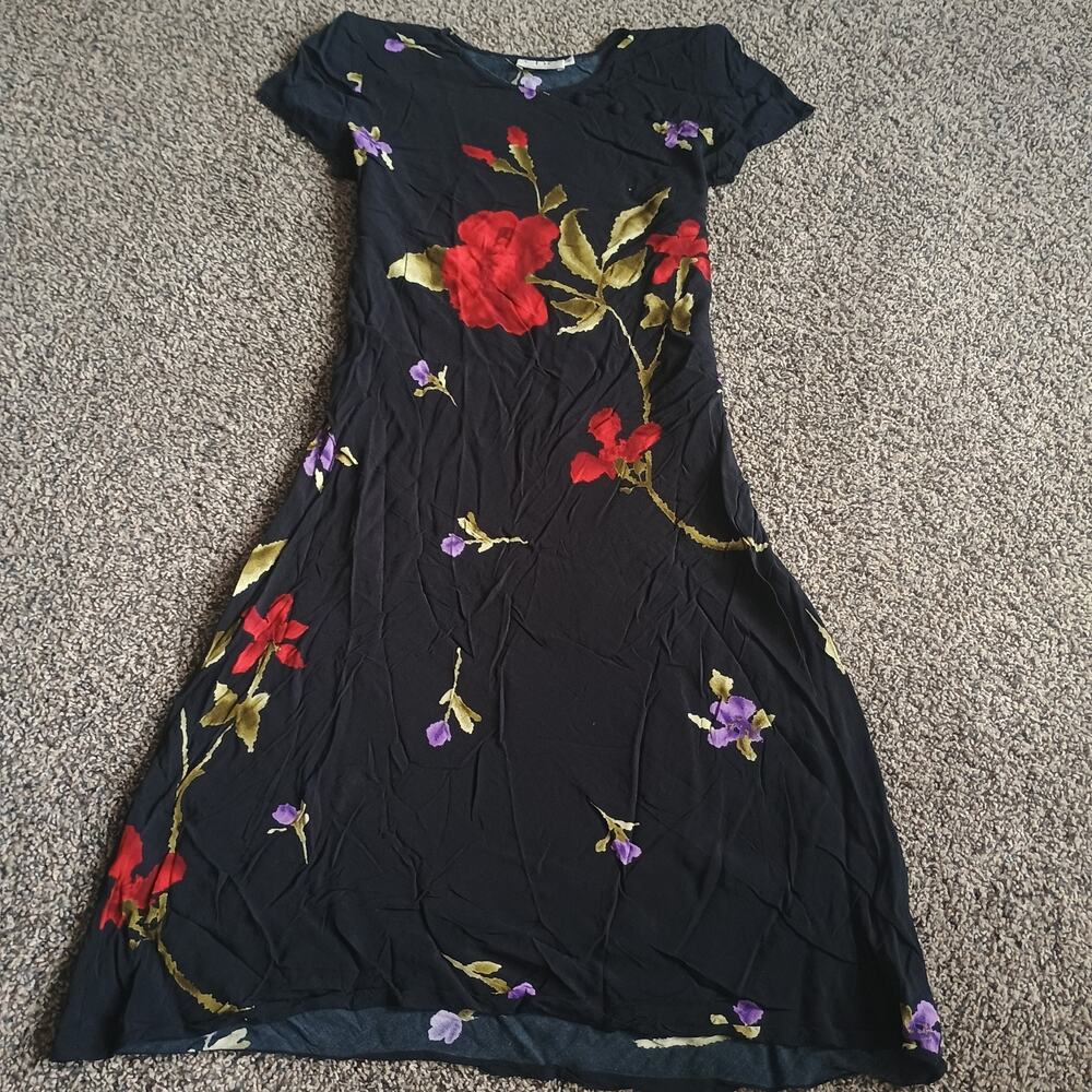 CDC Caren Desiree Vintage Floral Print Maxi Dress Rayon Size 8 Garden Cottage